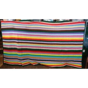 Crocheted Colorful Blanket Green Trim Big Heavy 10 Lbs Cozy Beautiful 66 × 110